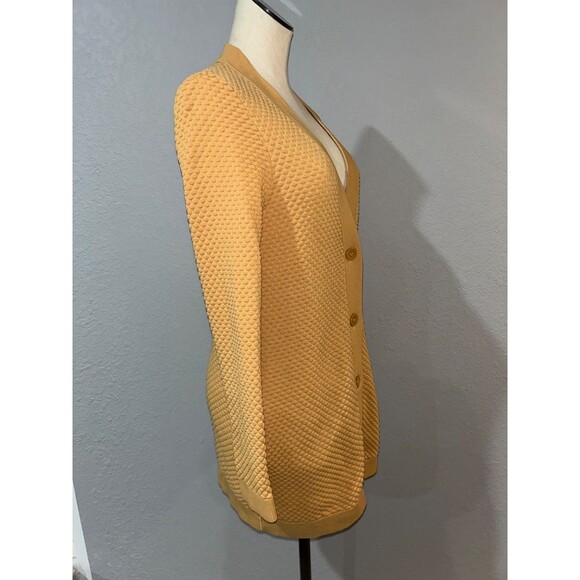 COS Women’s Textured Cotton V-Neck Cardigan Sweater size XS Mustard Tan Elegant - Picture 7 of 10